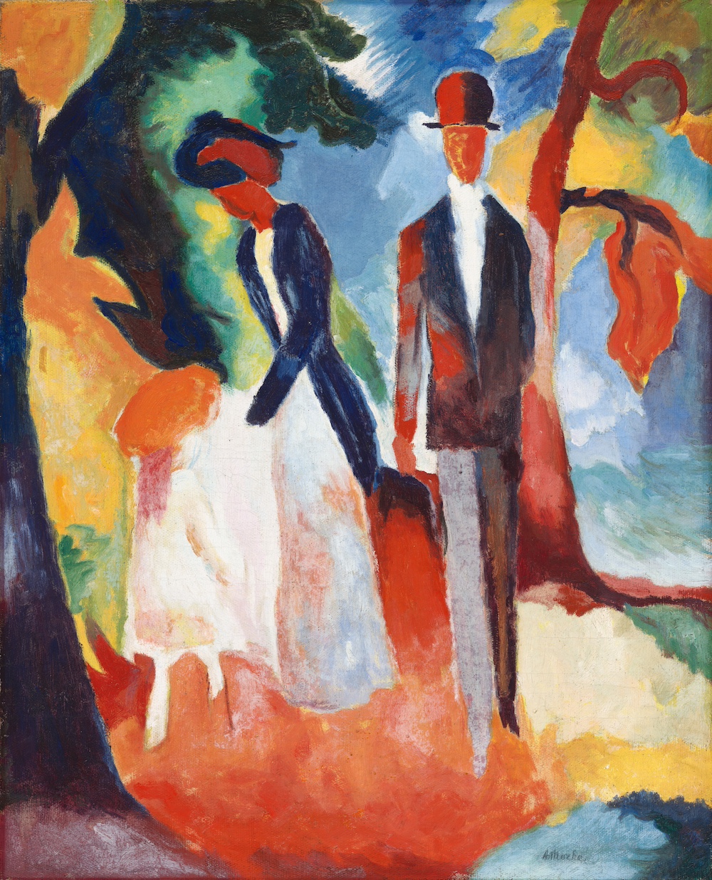People by the blue lake